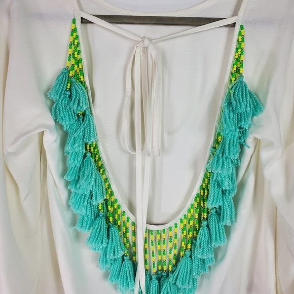 Sundress Fringe and Beaded thin white long bell sleeve top size Small - Picture 5 of 8